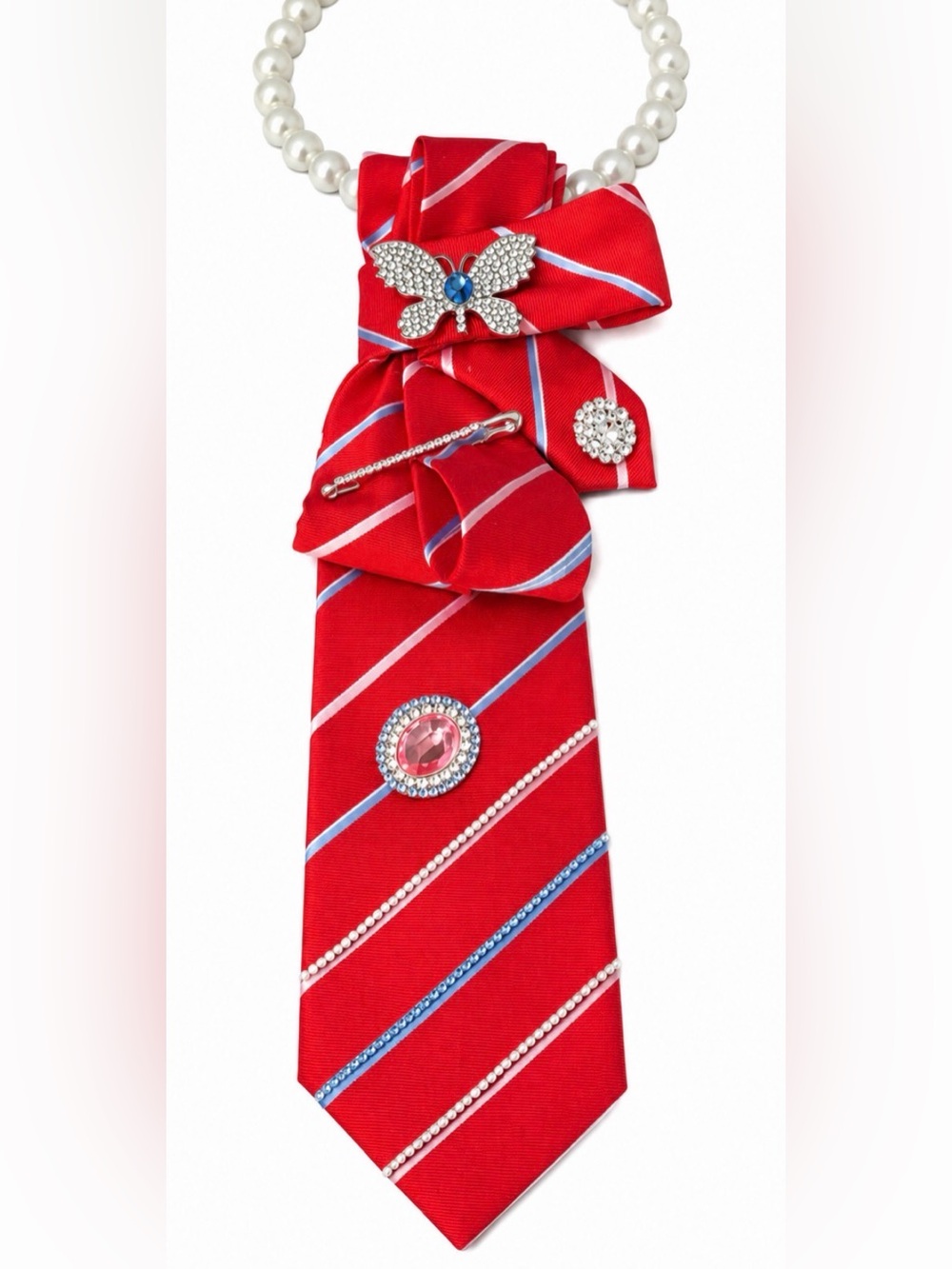 Red Rhinestone-Embellished Women's Tie Necklace